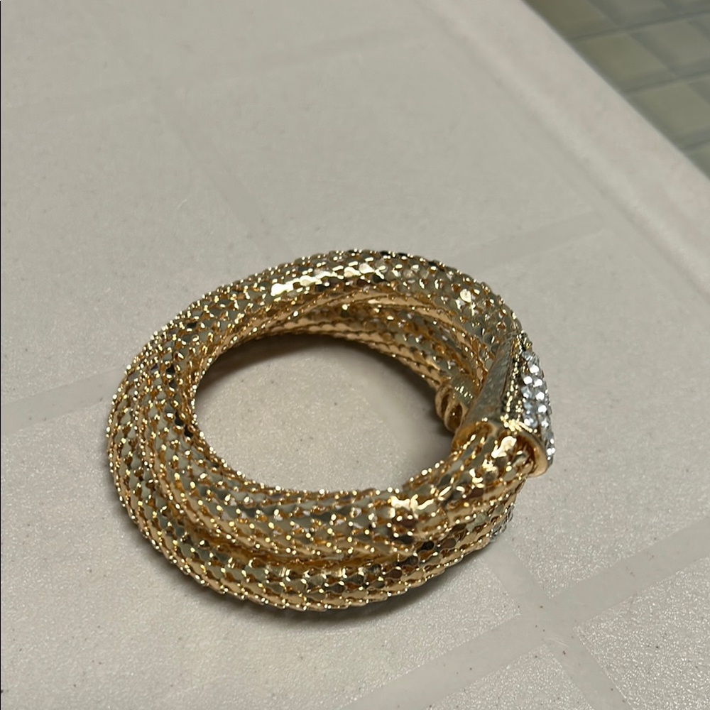 Gold tone and Silvery Serpent Bracelet with Sparkling Embellishments - Picture 6 of 12